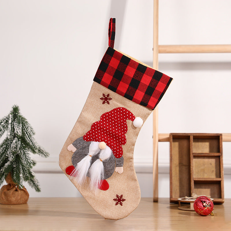 Christmas Socks Pendant Faceless Elderly Checkered Christmas Socks Gift Bag Christmas Decorations 6
