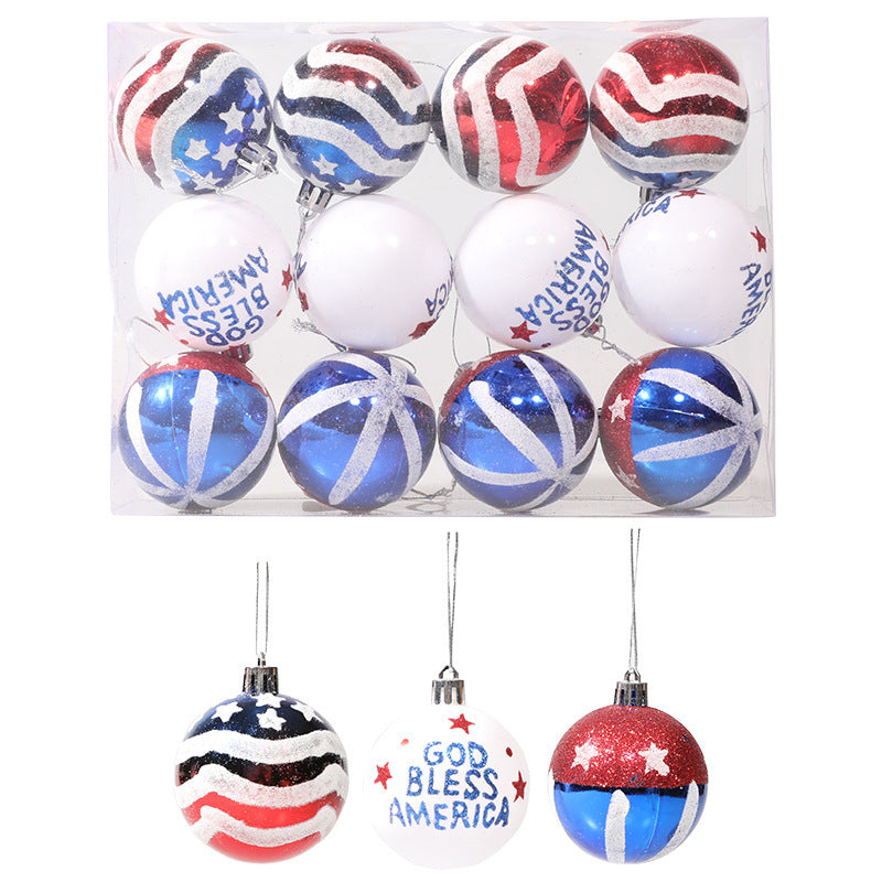 American Independence Day Christmas Plastic Balls Christmas Tree Decoration Hand drawn Ball Set 1