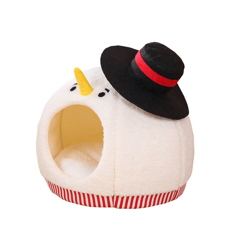 Cat Nest: Semi enclosed Cat House for All Seasons, Cute Christmas Snowman Cat Nest, Winter Warmth Pet Supplies 1