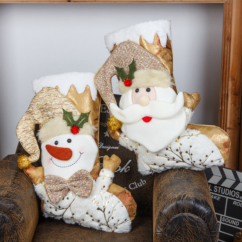 Christmas Decorative Socks Gift Bag Candy Bag Jewelry Gold 3D Christmas Socks Gift Bag 2