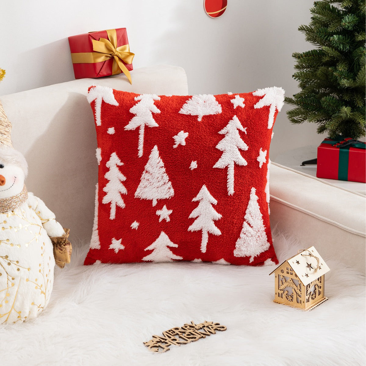 Christmas Pillow Cover (Excluding Pillow Core) Snowflake Velvet Jacquard Christmas Tree Elk Festival Decoration 3
