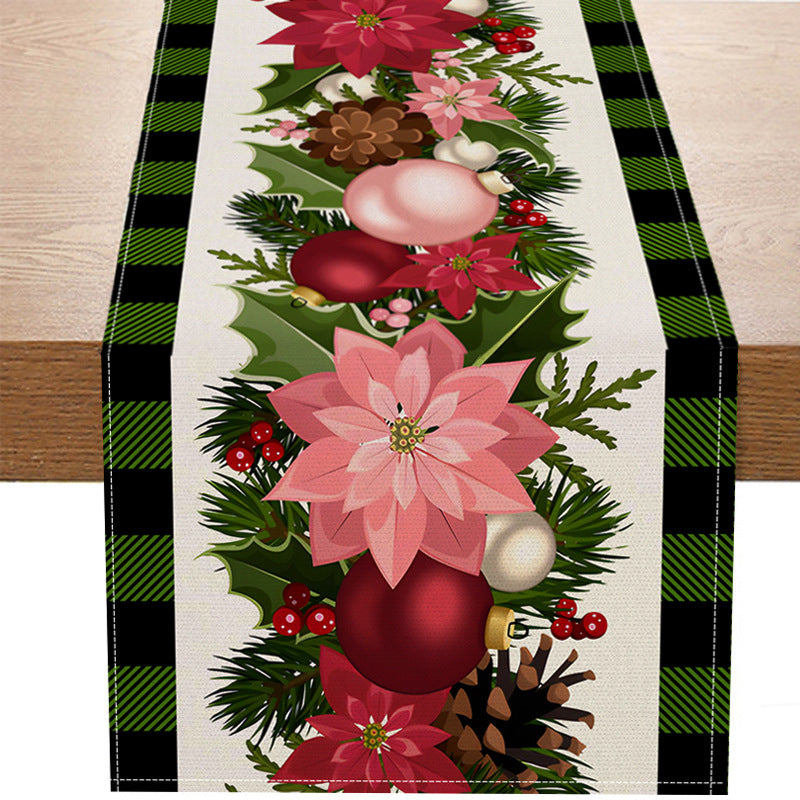 Christmas plaid linen table flag floral ball printed tablecloth entrance small tablecloth living room counter decoration tea flag 6