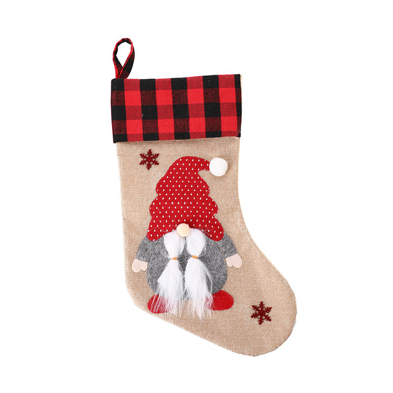 Christmas Socks Pendant Faceless Elderly Checkered Christmas Socks Gift Bag Christmas Decorations 5