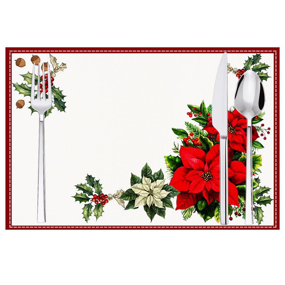 Christmas Red Flower Meal Mat Flower Pinecone Printed Table Mat Holiday Table Insulation Mat 9
