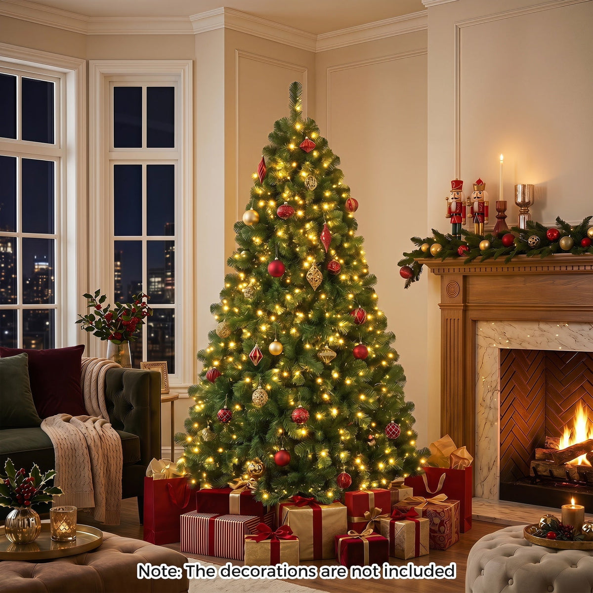 6/7/8 Feet Hinged Christmas Tree with PVC Branch Tips Warm White LED Lights 11