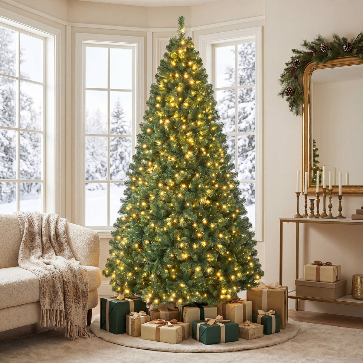 6/7/8 Feet Hinged Christmas Tree with PVC Branch Tips Warm White LED Lights 12