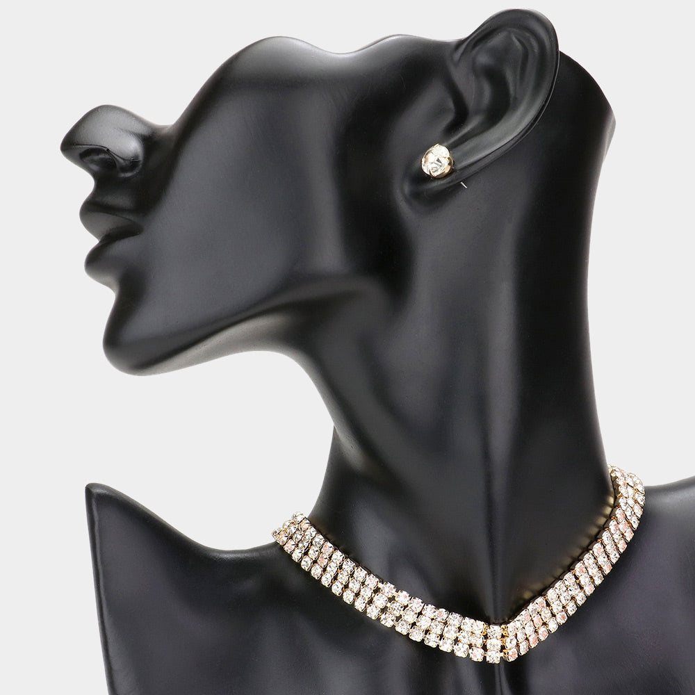 3Rows Rhinestone Choker Necklace 1