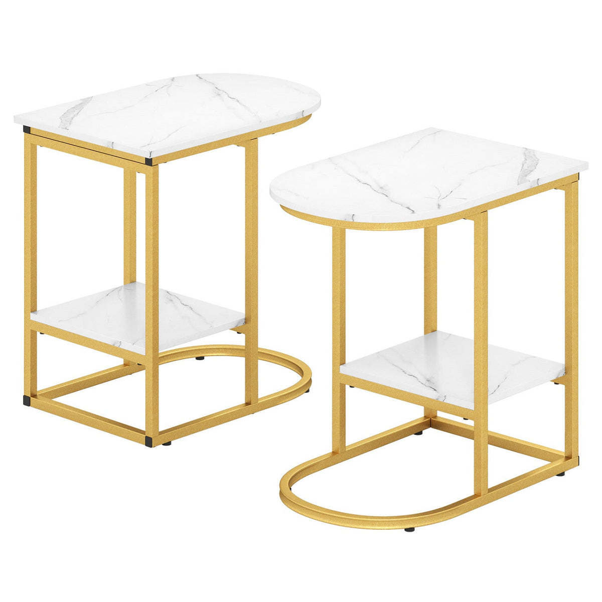 C-Shaped Side Table with Faux Marble Top and Storage Shelf 2