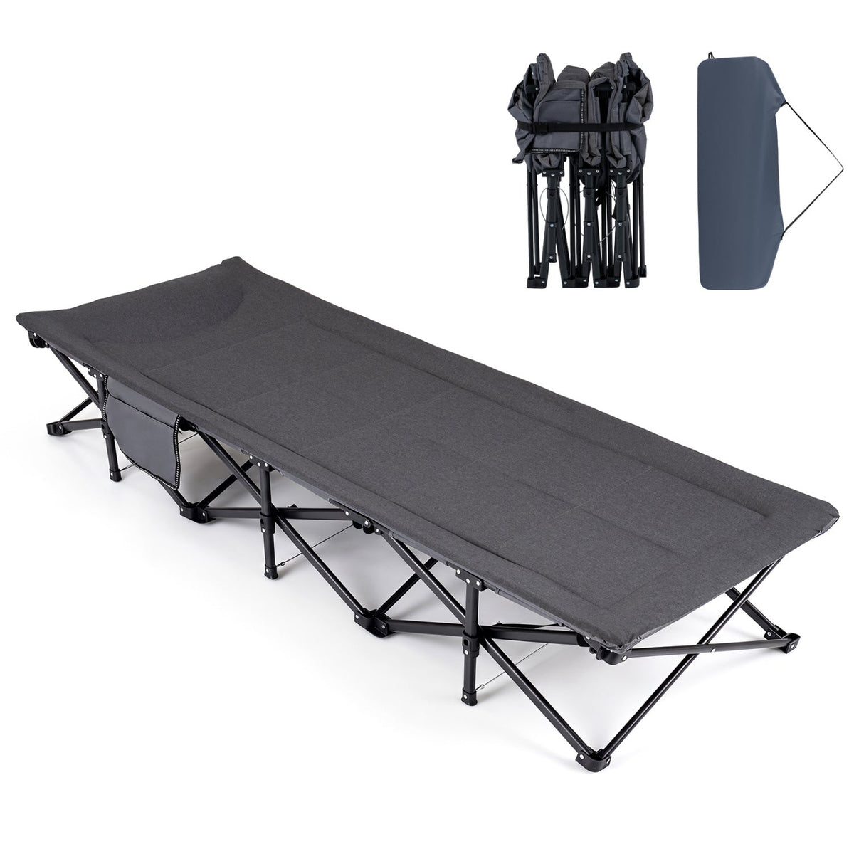 Camping Cot with Padded Pillow and Storage Pouch - Gray 3