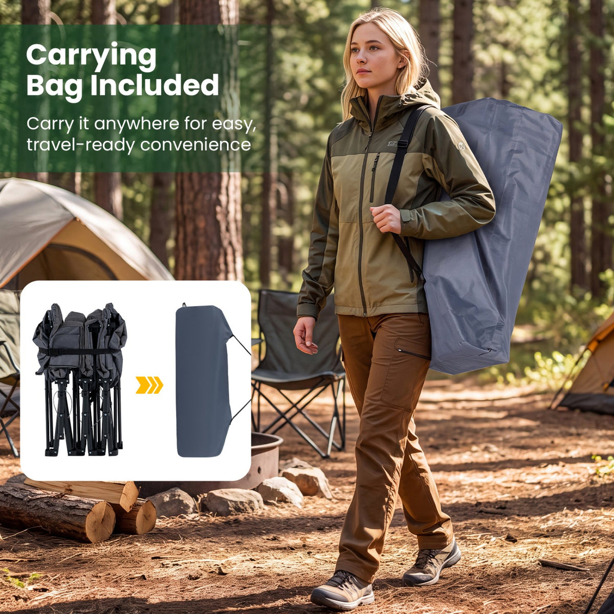 Camping Cot with Padded Pillow and Storage Pouch - Gray 5