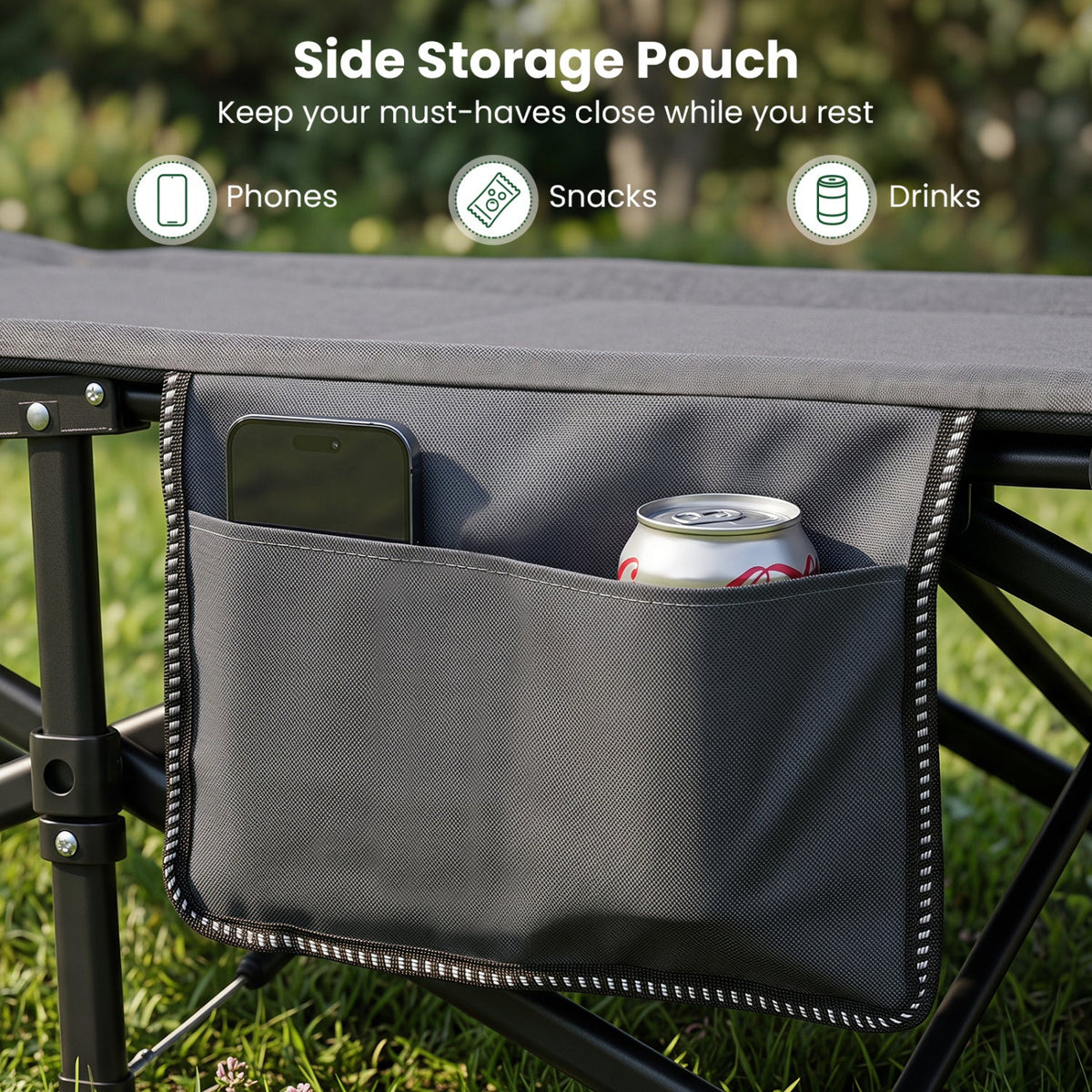 Camping Cot with Padded Pillow and Storage Pouch - Gray 8