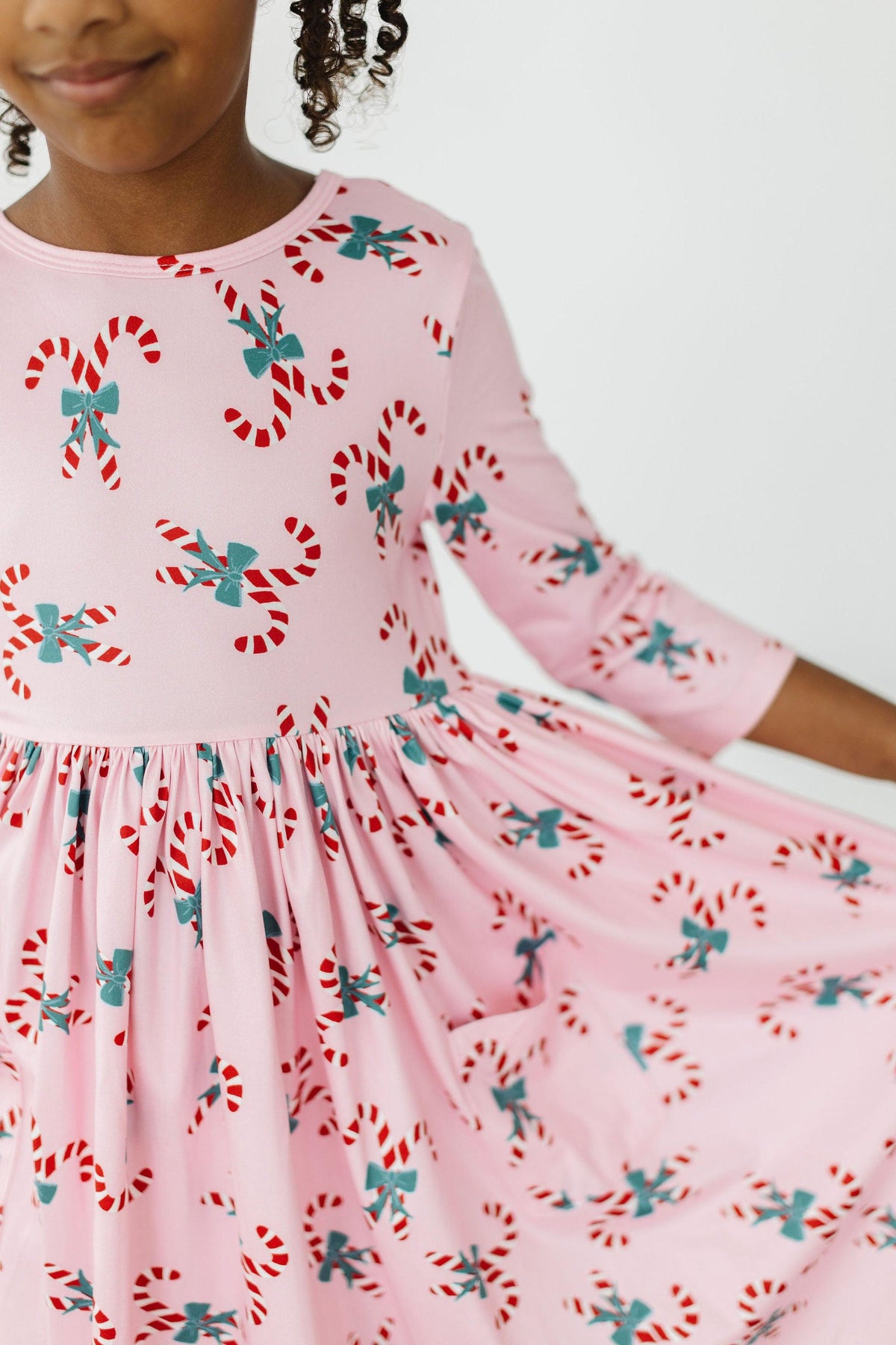Candy Cane Cutie 3/4 Sleeve Pocket Twirl Dress 5