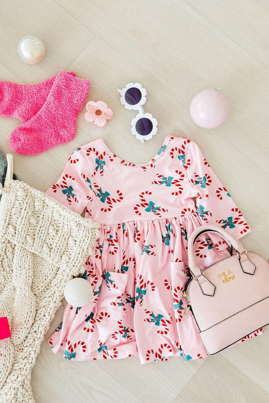 Candy Cane Cutie 3/4 Sleeve Pocket Twirl Dress 6