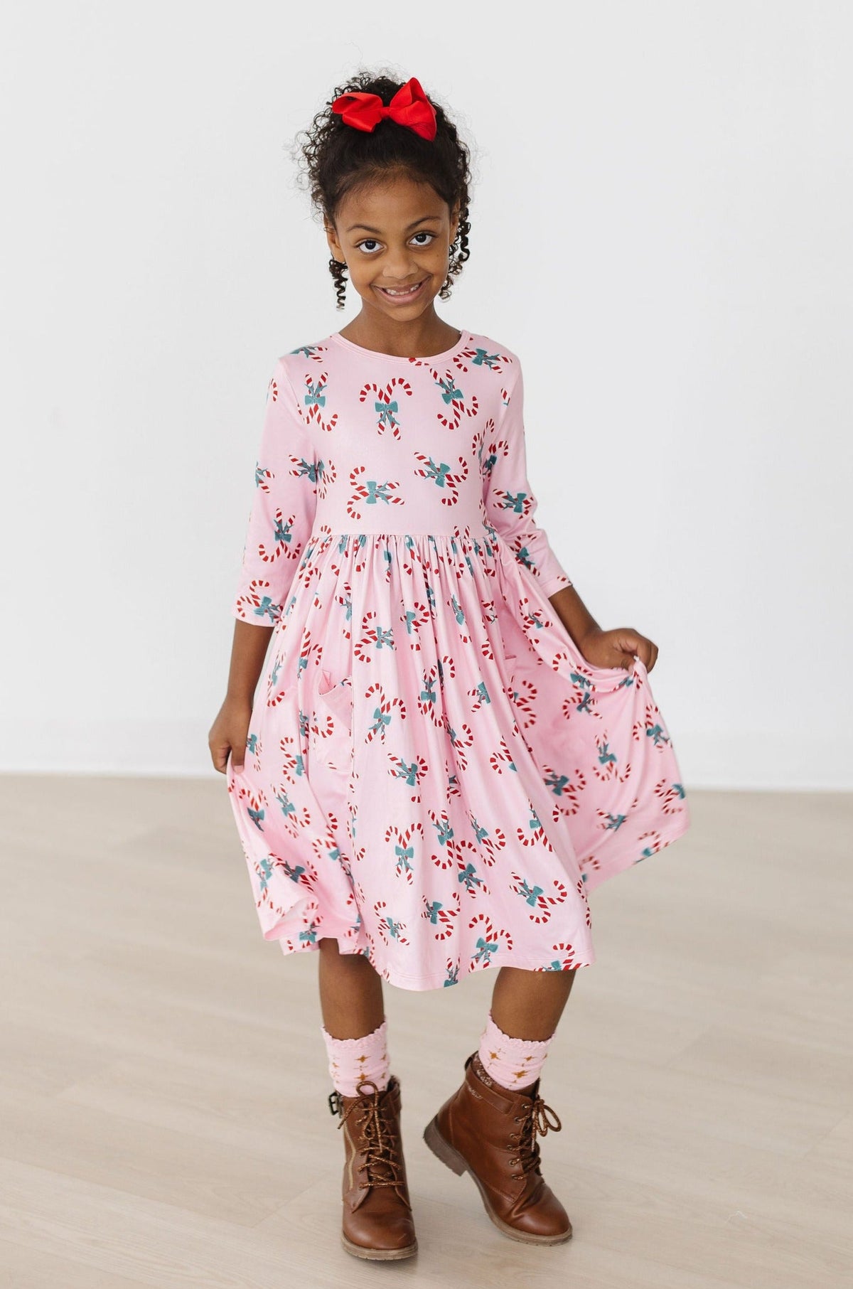 Candy Cane Cutie 3/4 Sleeve Pocket Twirl Dress 7