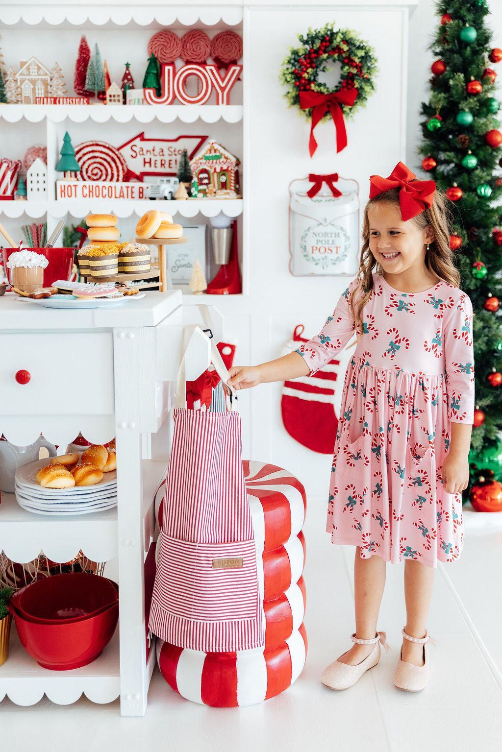 Candy Cane Cutie 3/4 Sleeve Pocket Twirl Dress 1