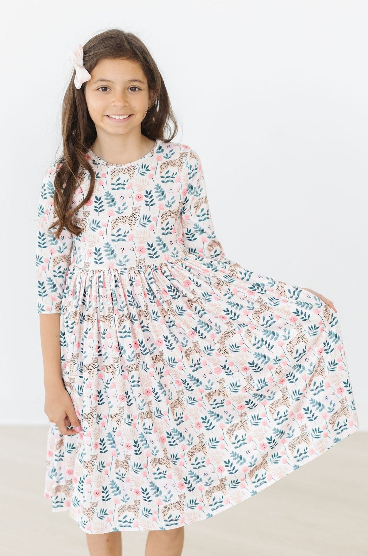 Cheetah Girl 3/4 Sleeve Pocket Twirl Dress 2