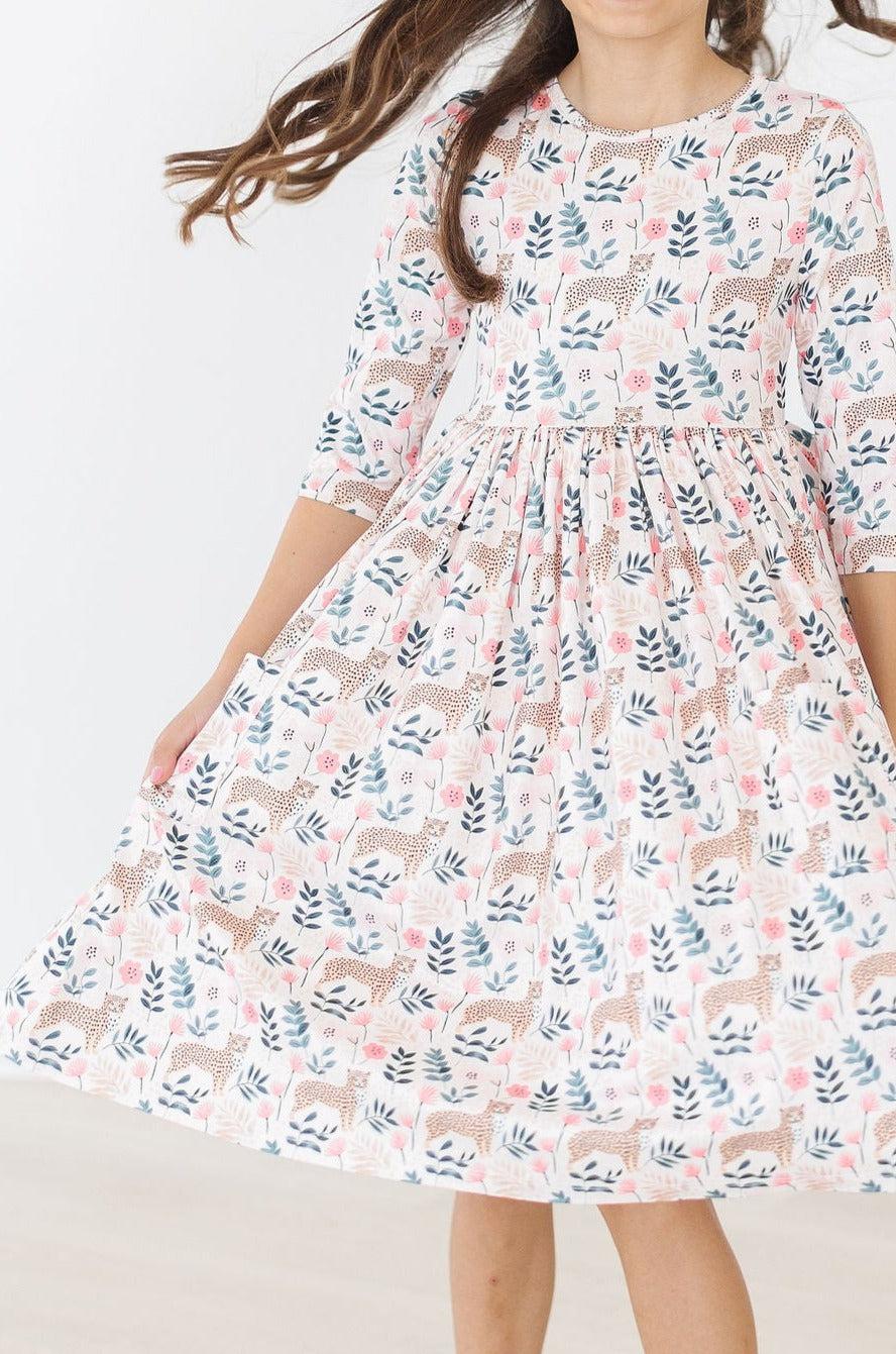 Cheetah Girl 3/4 Sleeve Pocket Twirl Dress 5