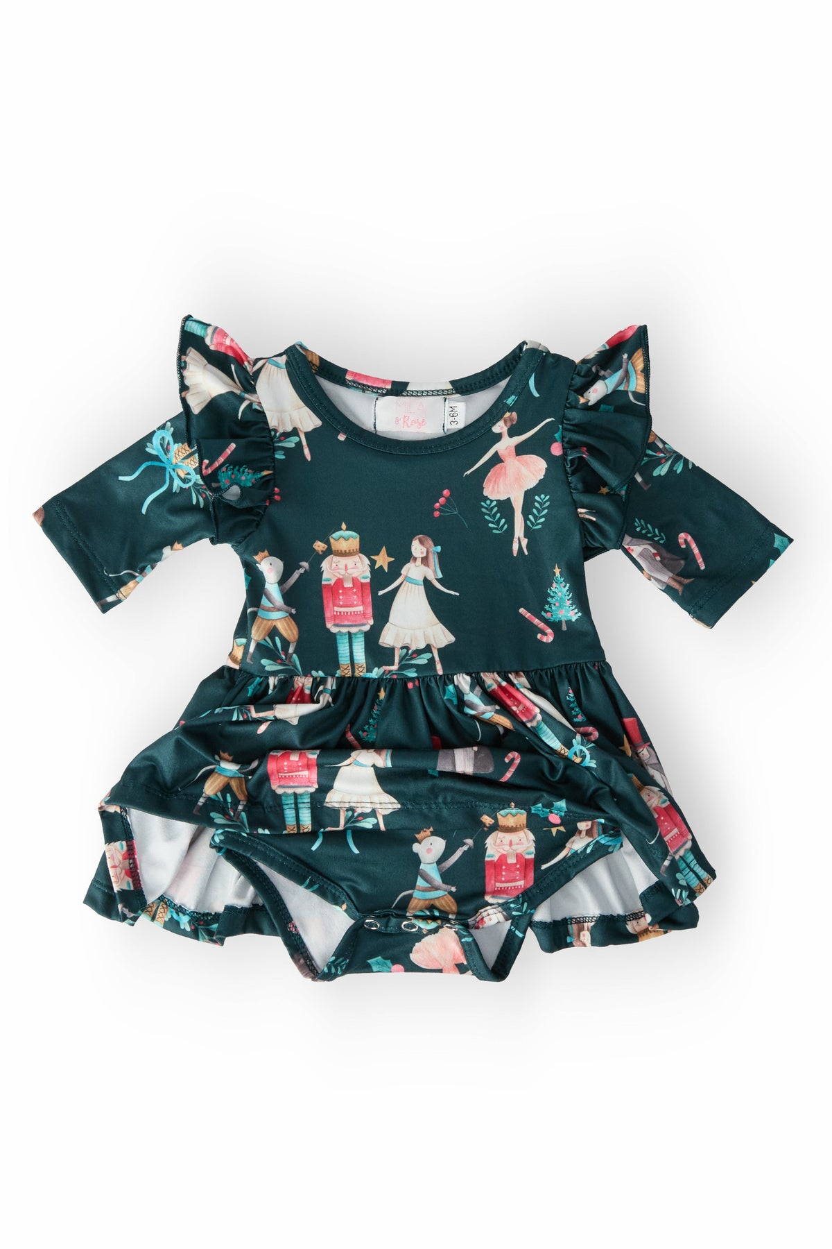 Christmas Ballet 3/4 Sleeve Flutter Twirl Bodysuit 3
