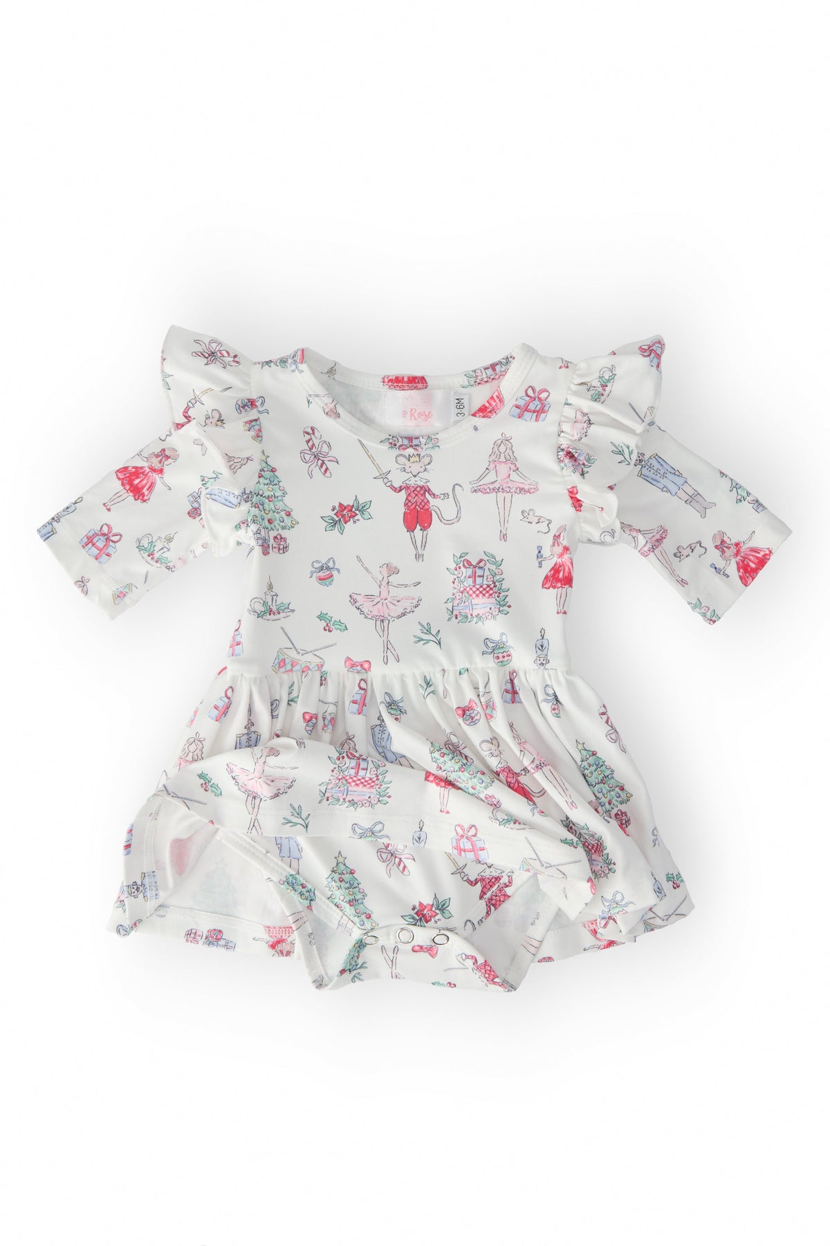 Clara's Christmas 3/4 Sleeve Flutter Twirl Bodysuit 2