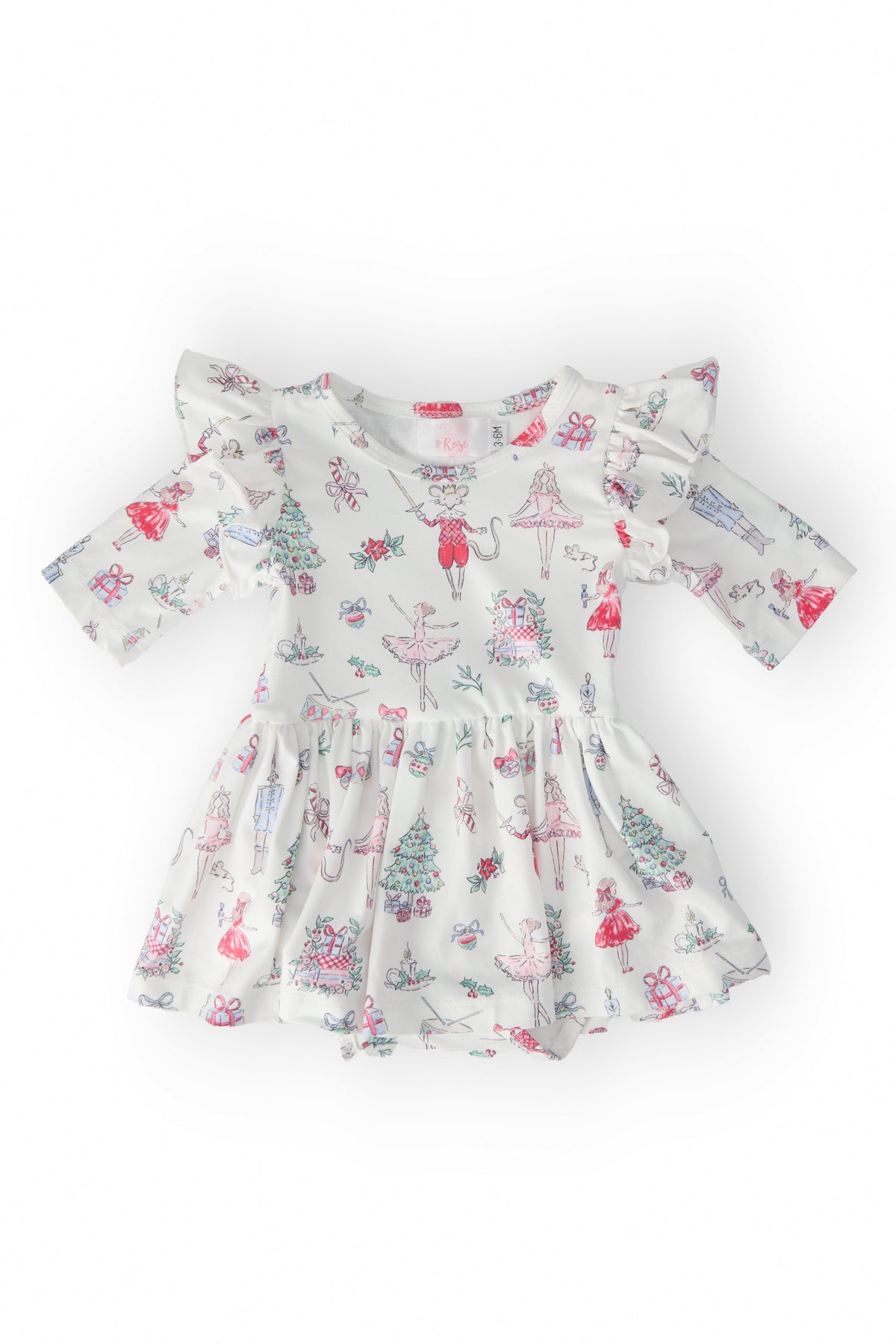 Clara's Christmas 3/4 Sleeve Flutter Twirl Bodysuit 1