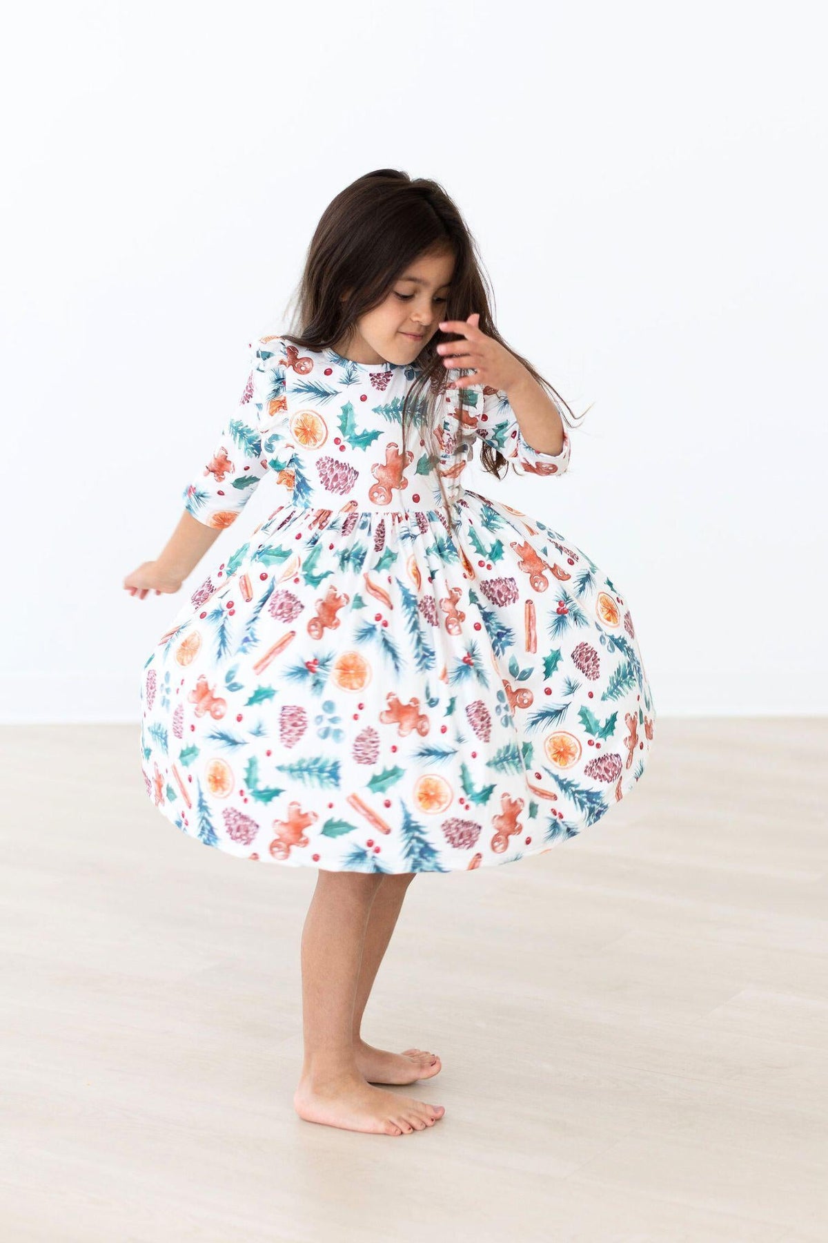 Classic Christmas 3/4 Sleeve Ruffle Twirl Dress 6