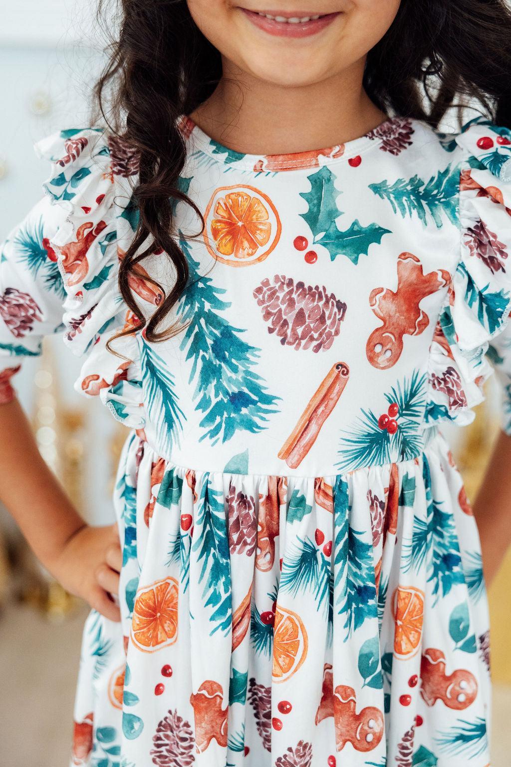 Classic Christmas 3/4 Sleeve Ruffle Twirl Dress 1