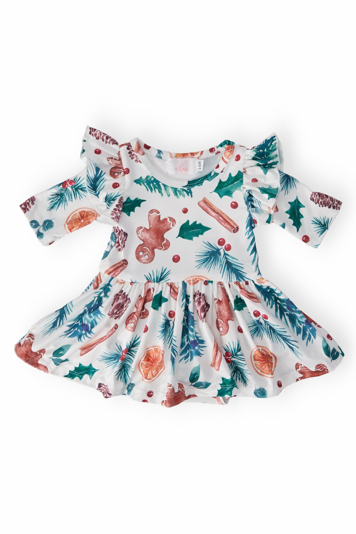 Classic Christmas 3/4 Sleeve Flutter Twirl Bodysuit 3