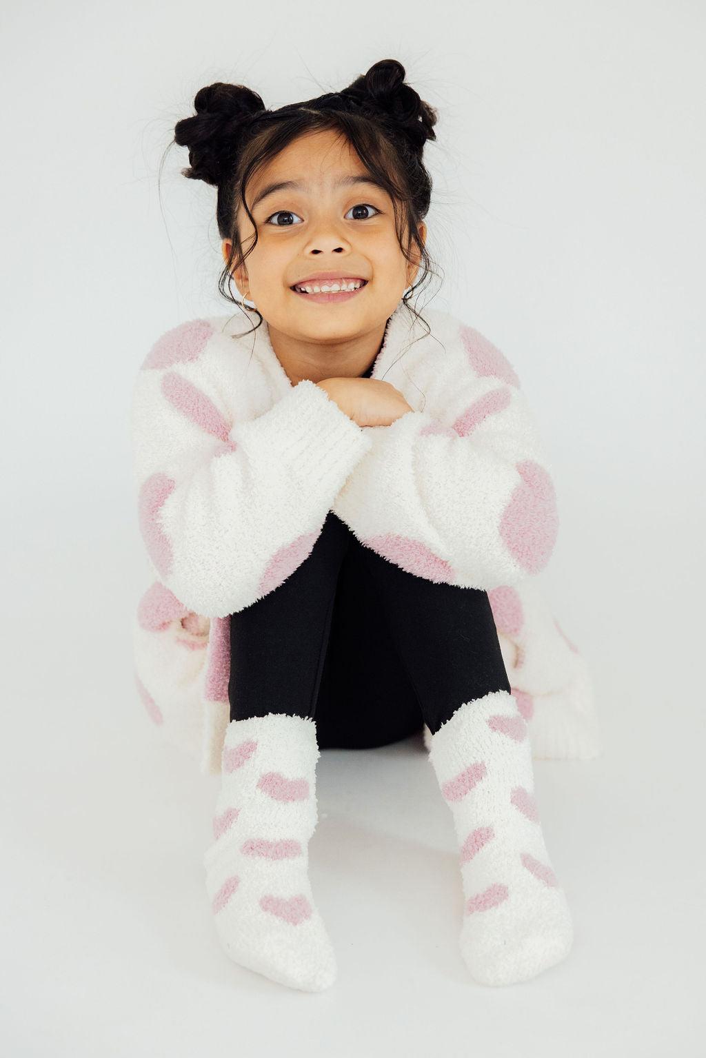 Coconut/Light Pink Heart Cozy Cardigan 2
