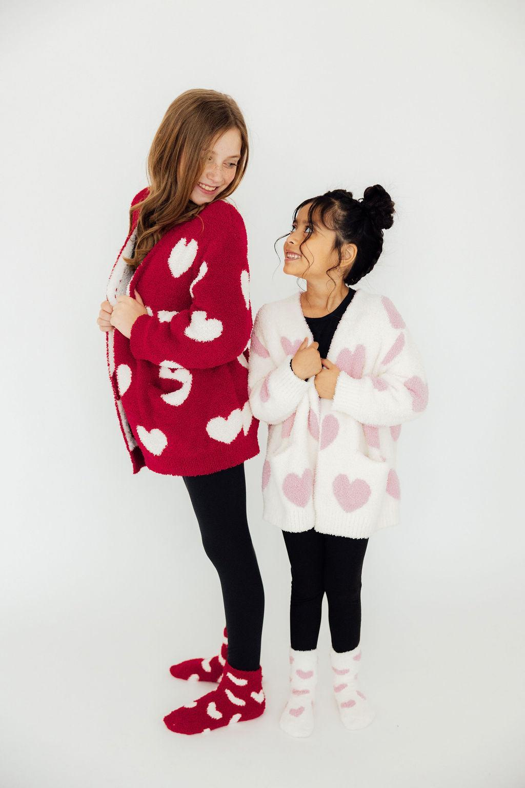 Coconut/Light Pink Heart Cozy Cardigan 3