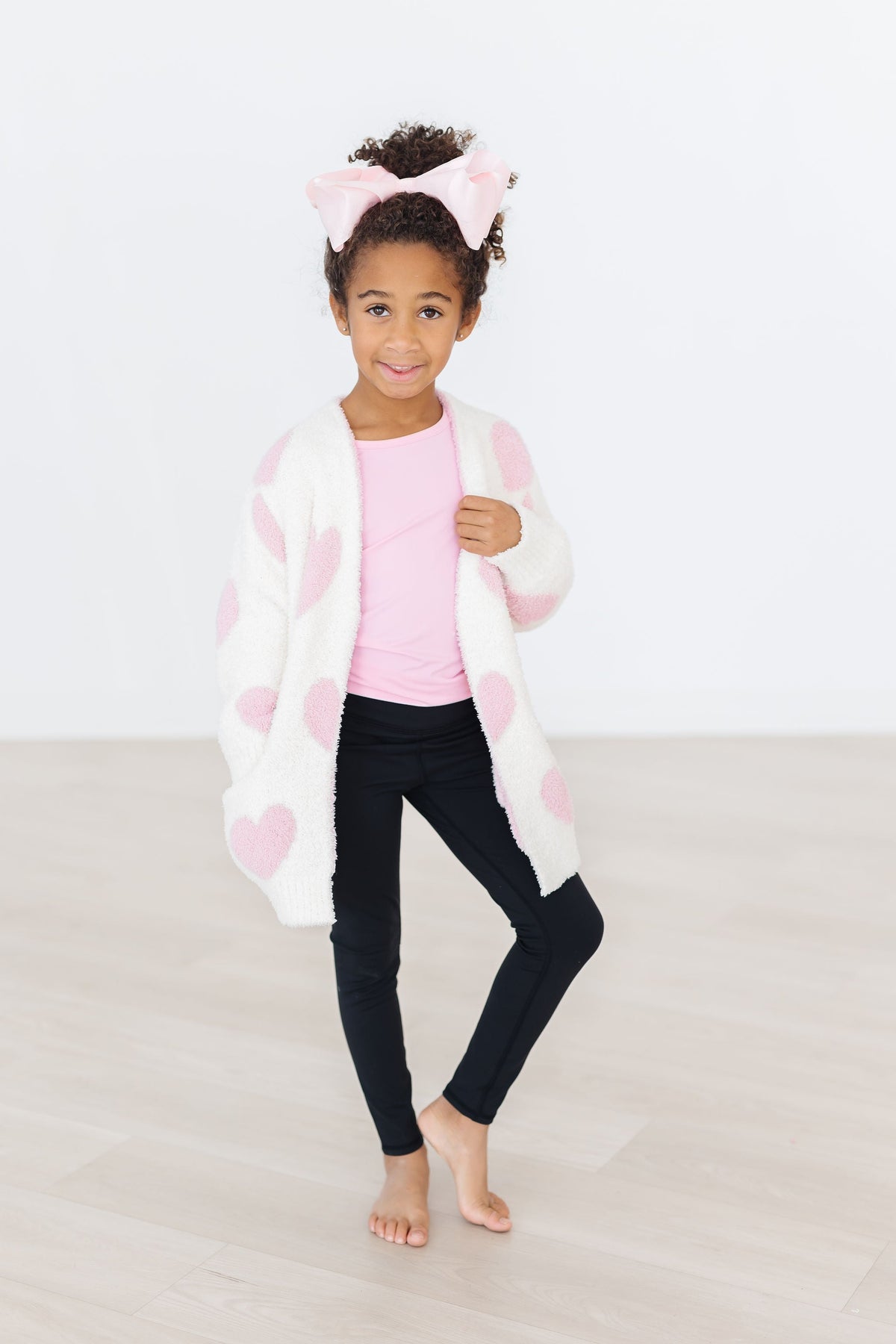 Coconut/Light Pink Heart Cozy Cardigan 4