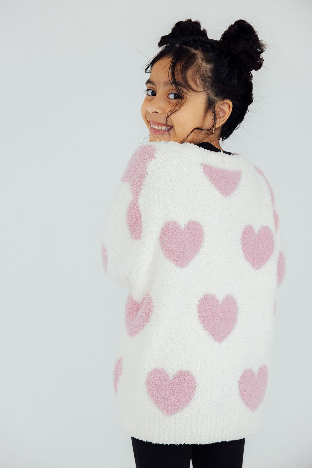 Coconut/Light Pink Heart Cozy Cardigan 1