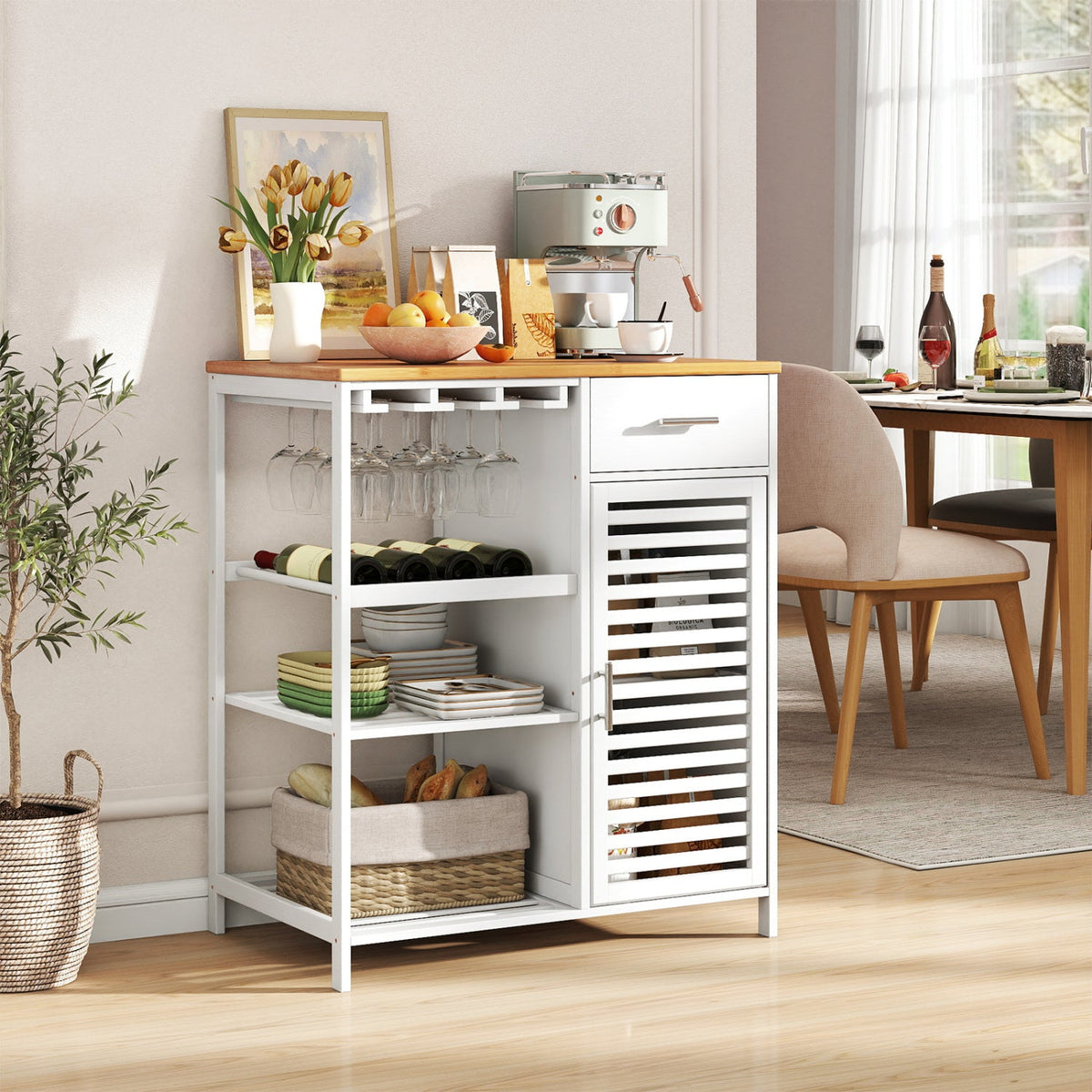 Coffee Bar Cabinet with Wine Rack and Bamboo Top 2