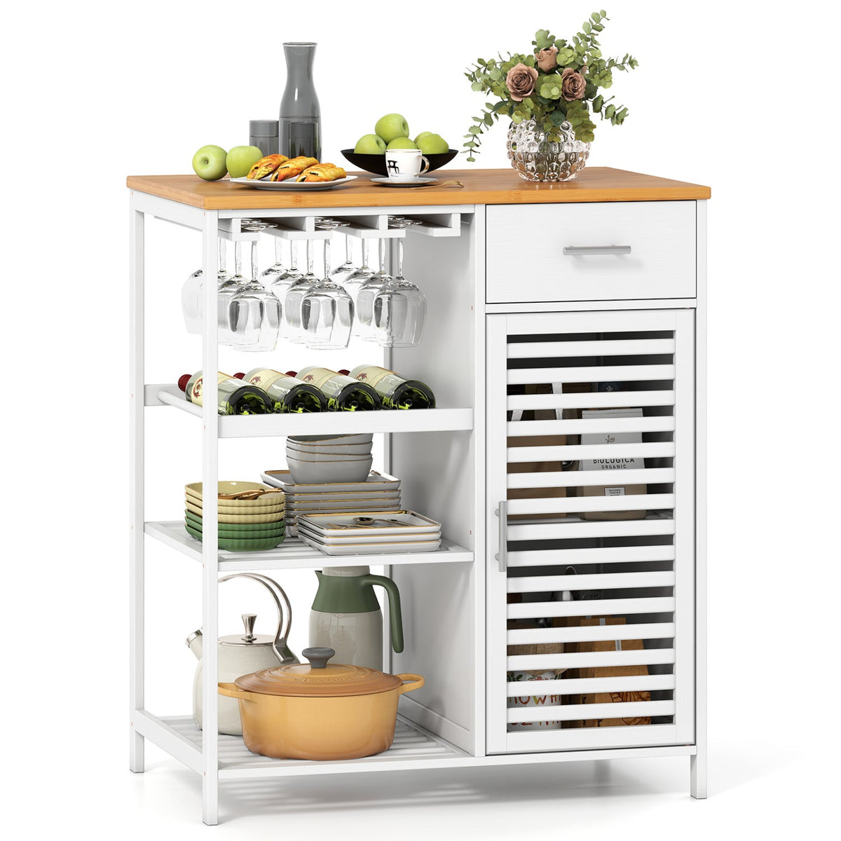 Coffee Bar Cabinet with Wine Rack and Bamboo Top 4