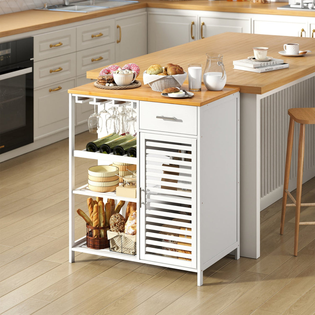 Coffee Bar Cabinet with Wine Rack and Bamboo Top 7