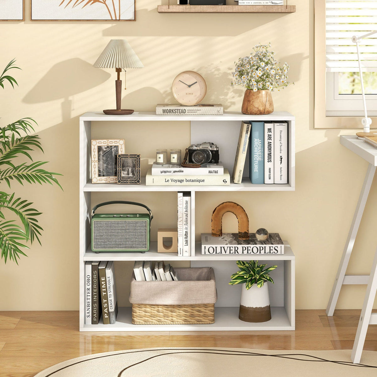 Concave Bookshelf with 3 Open Shelves and Anti-Tip Device 1