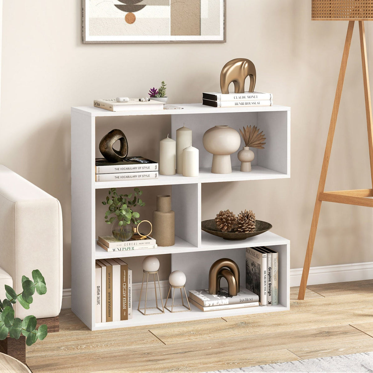 Concave Bookshelf with 3 Open Shelves and Anti-Tip Device 2