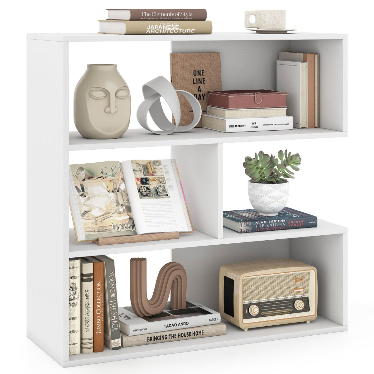 Concave Bookshelf with 3 Open Shelves and Anti-Tip Device 4