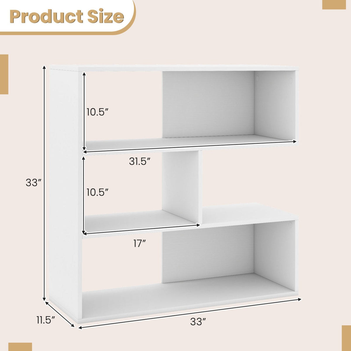 Concave Bookshelf with 3 Open Shelves and Anti-Tip Device 5