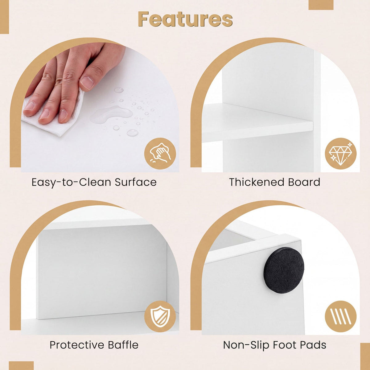 Concave Bookshelf with 3 Open Shelves and Anti-Tip Device 7