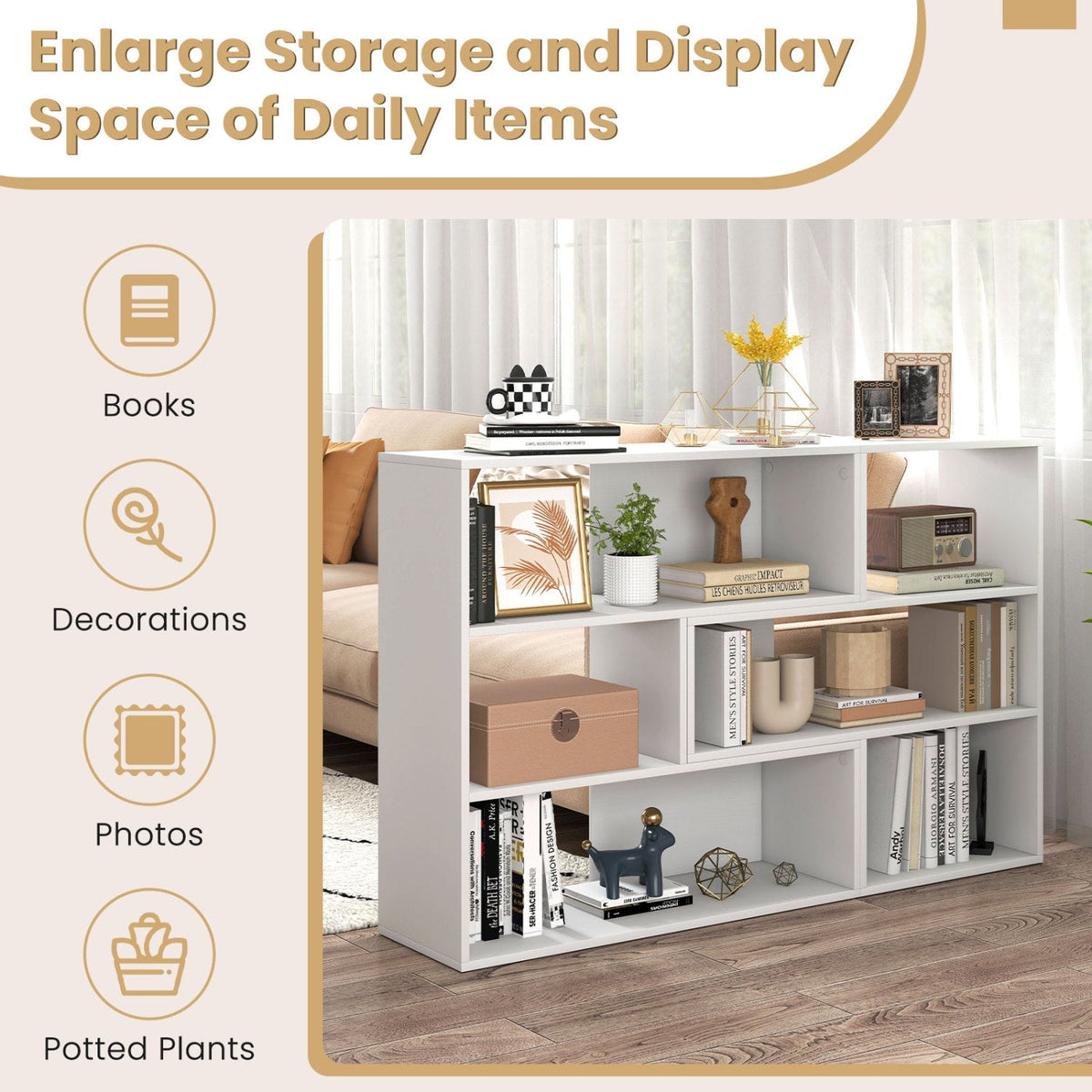 Geometric Bookshelf Set with 3 Open Shelves and Anti-Tip 8