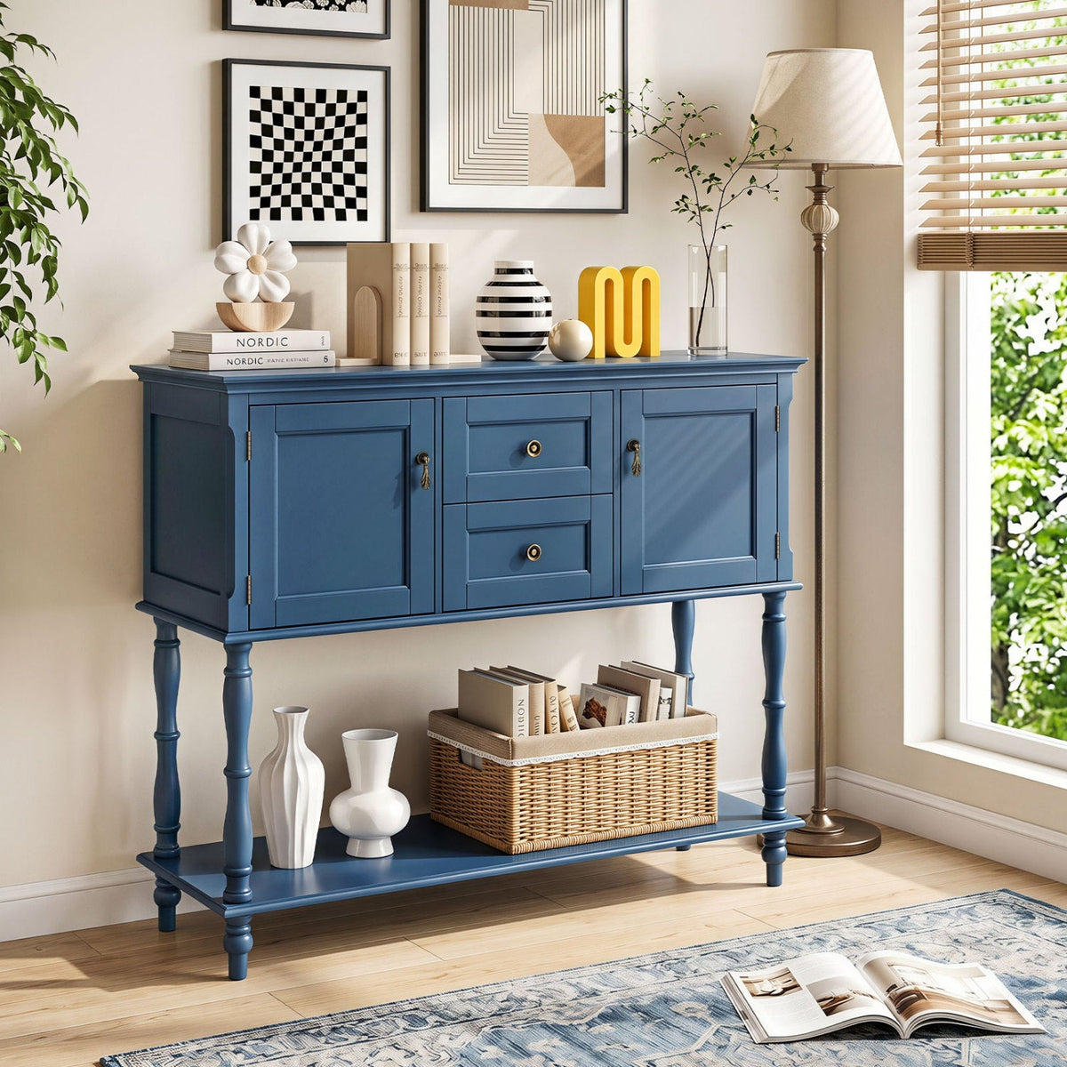 Console Table with 2 Drawers and Storage Cabinets 1
