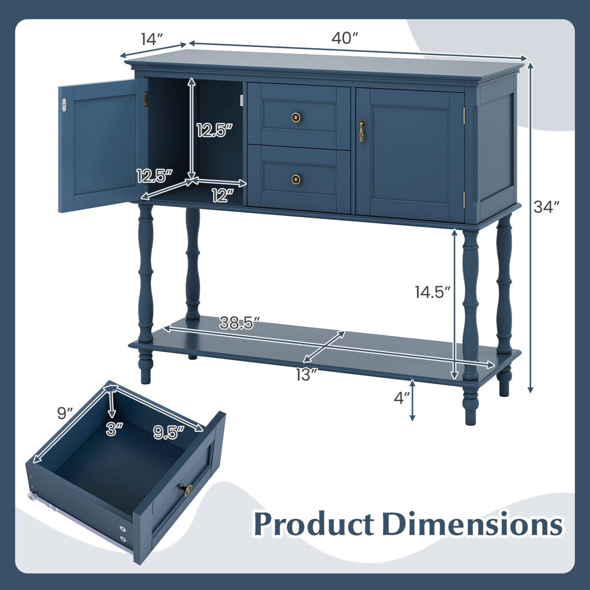 Console Table with 2 Drawers and Storage Cabinets 5