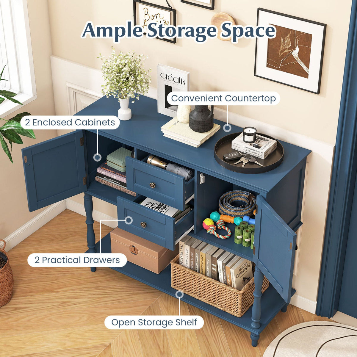 Console Table with 2 Drawers and Storage Cabinets 7