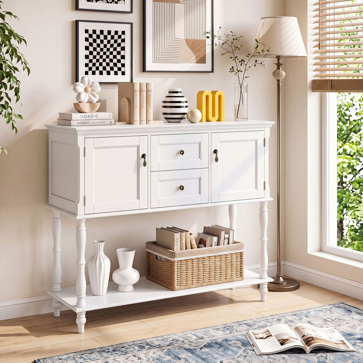 Console Table with 2 Drawers and Storage Cabinets 9