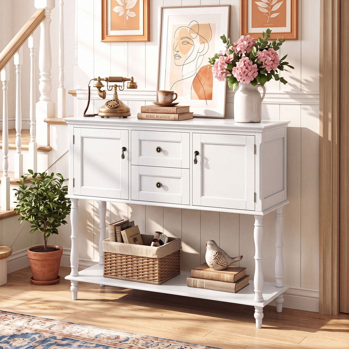 Console Table with 2 Drawers and Storage Cabinets 10