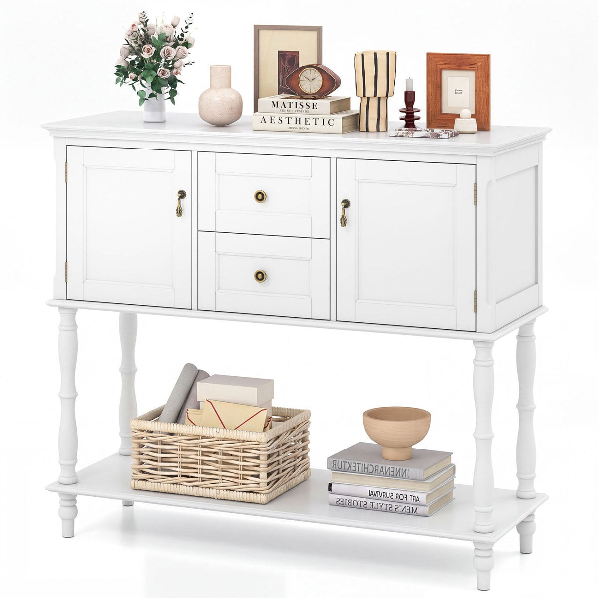 Console Table with 2 Drawers and Storage Cabinets 12