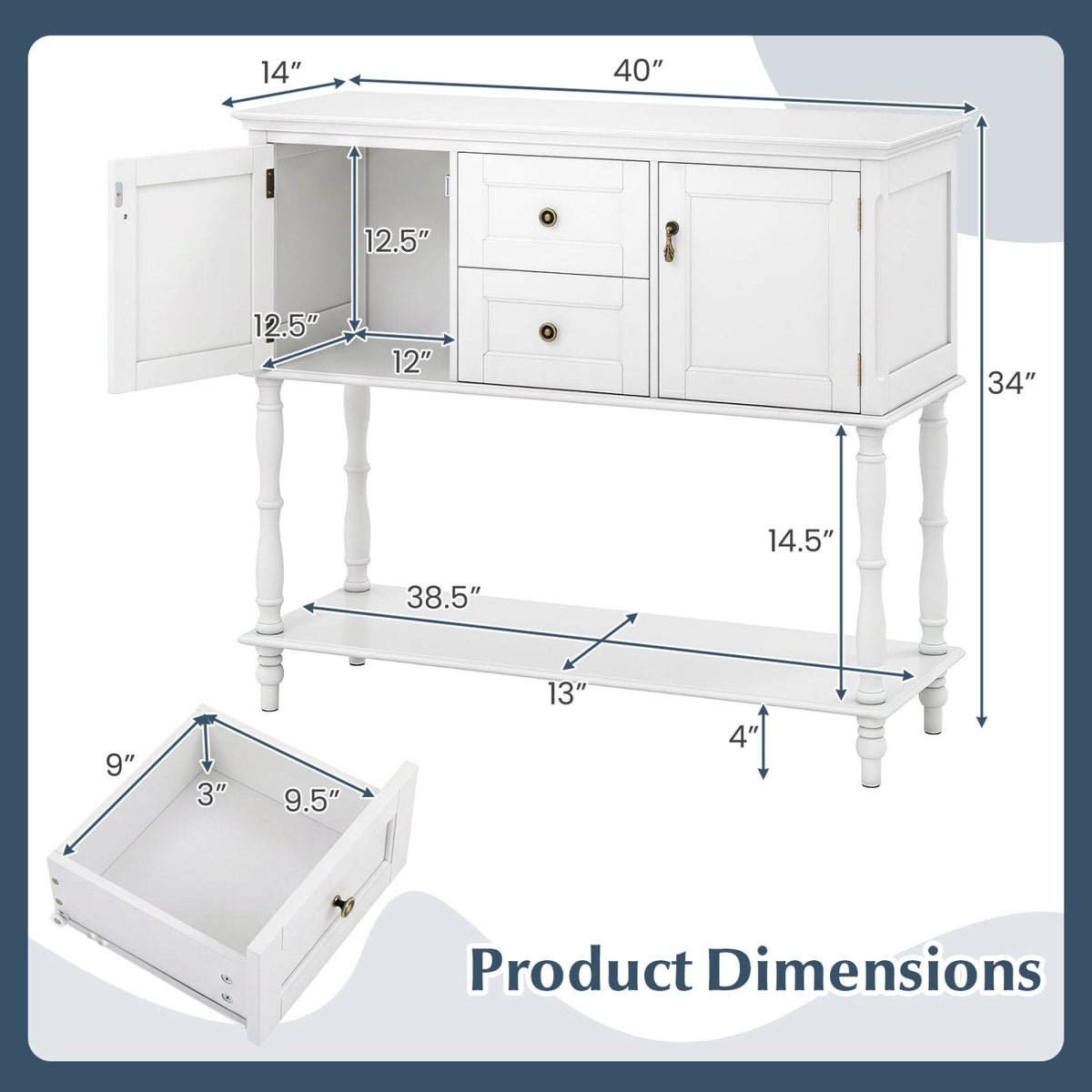 Console Table with 2 Drawers and Storage Cabinets 13