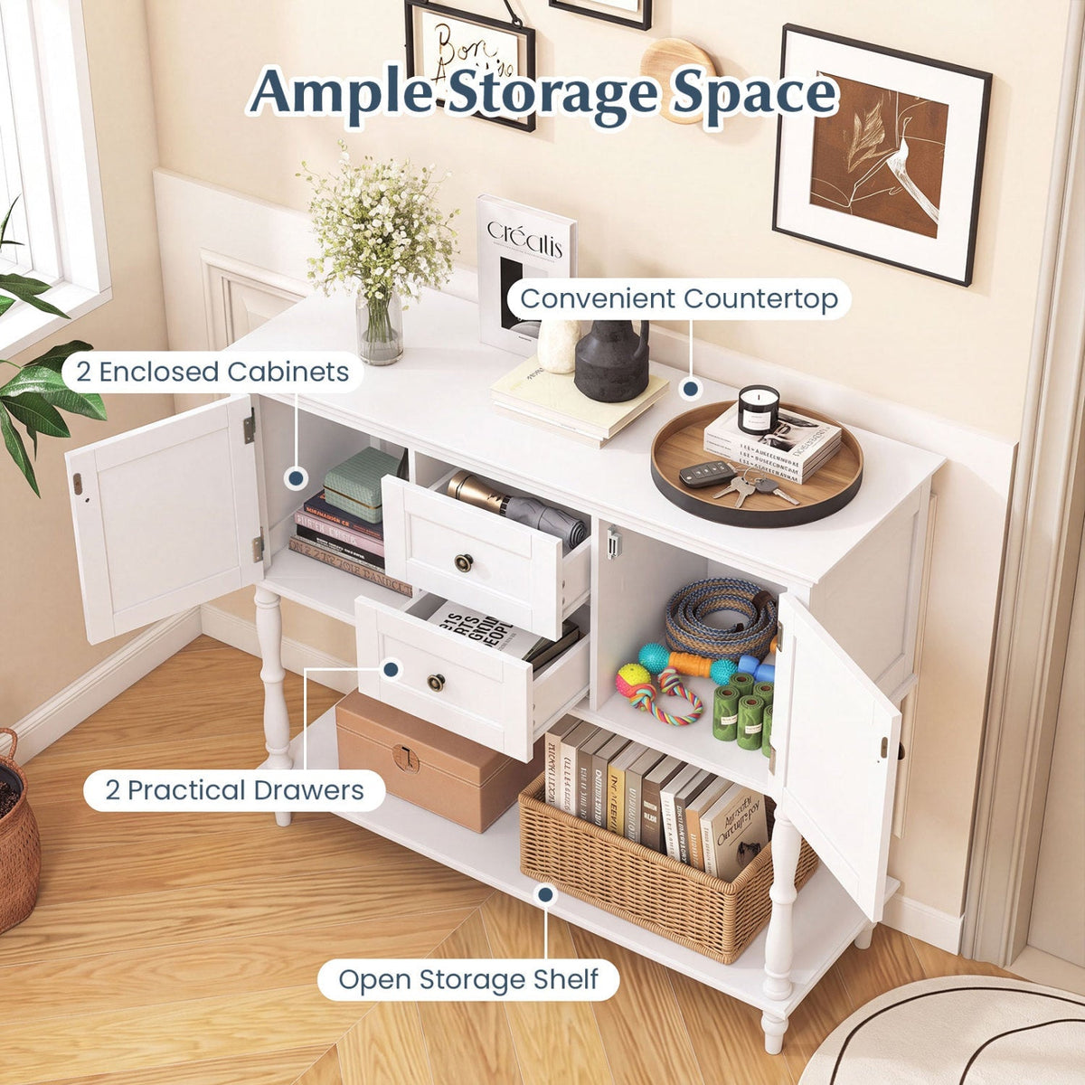 Console Table with 2 Drawers and Storage Cabinets 15