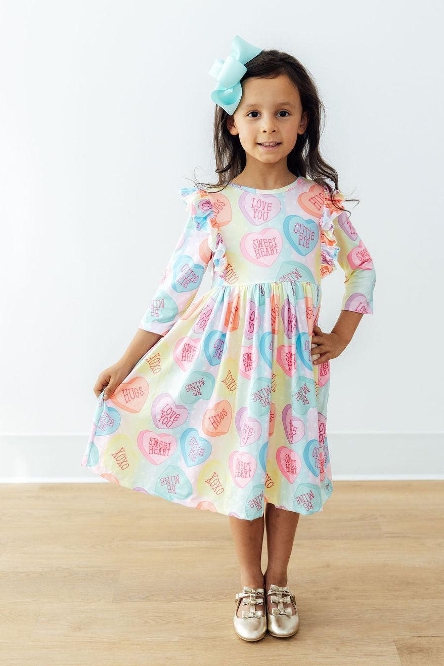 Conversation Hearts 3/4 Sleeve Ruffle Twirl Dress 2
