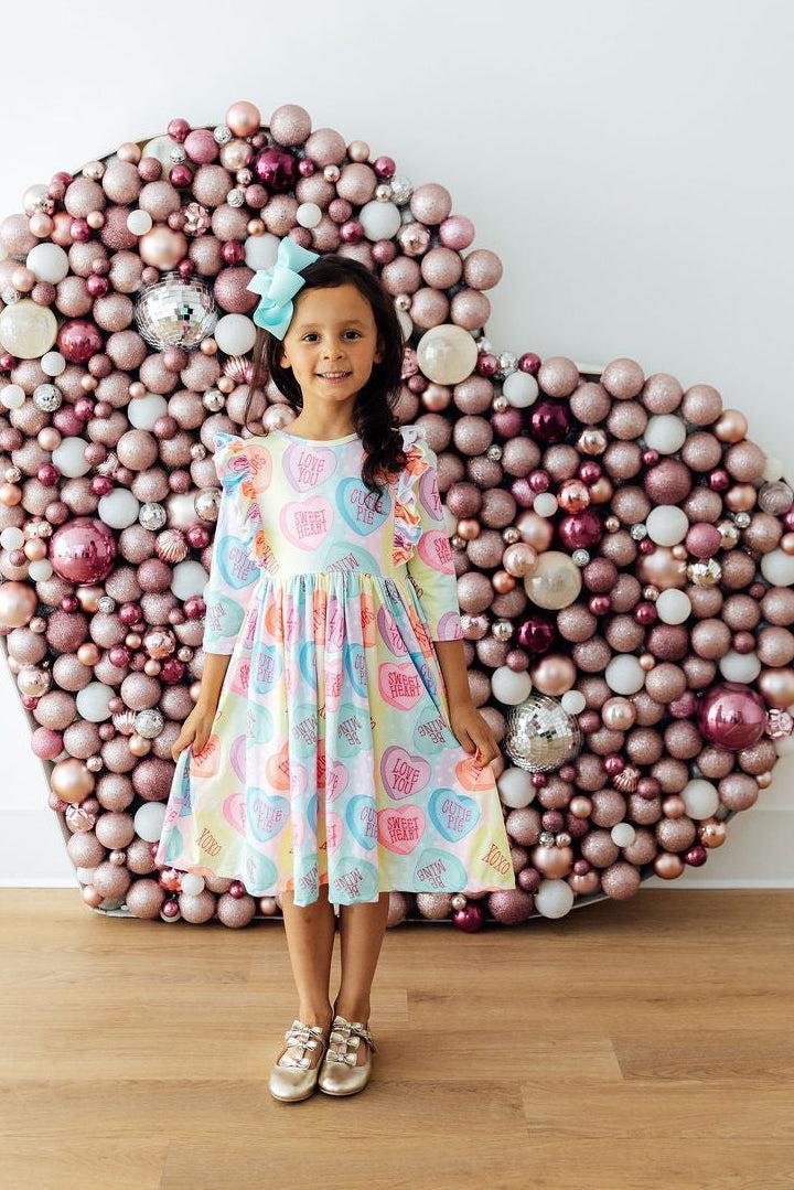 Conversation Hearts 3/4 Sleeve Ruffle Twirl Dress 3